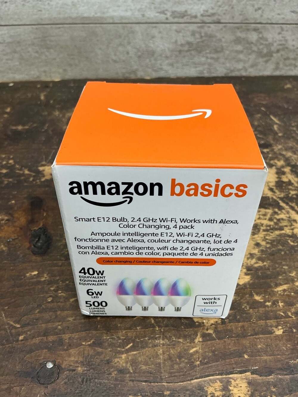 Amazon Basics Smart E12 LED Light Bulbs, Color Changing, 4 Pack, 40W Equivalent